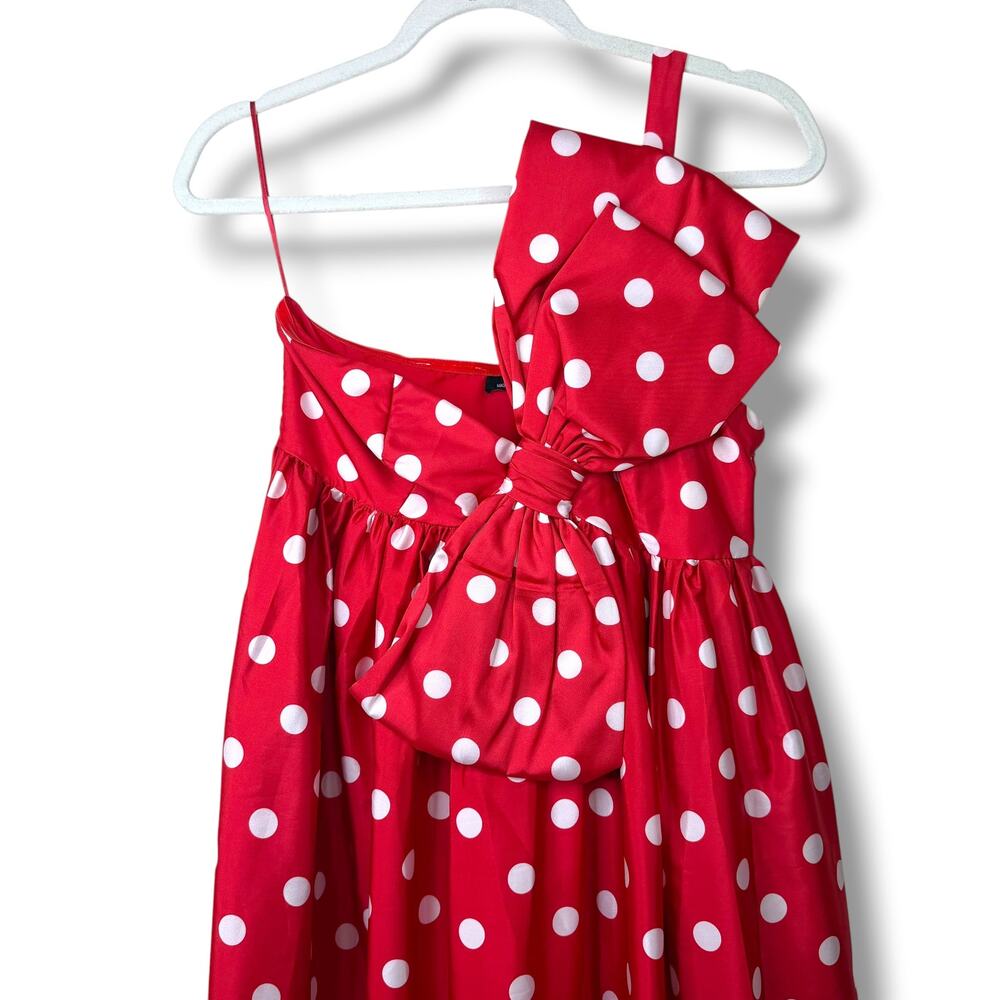NEW Anthropologie x ATSU Red Polka-Dot Sally Bow Statement One Shoulder Dress XS - Picture 8 of 12